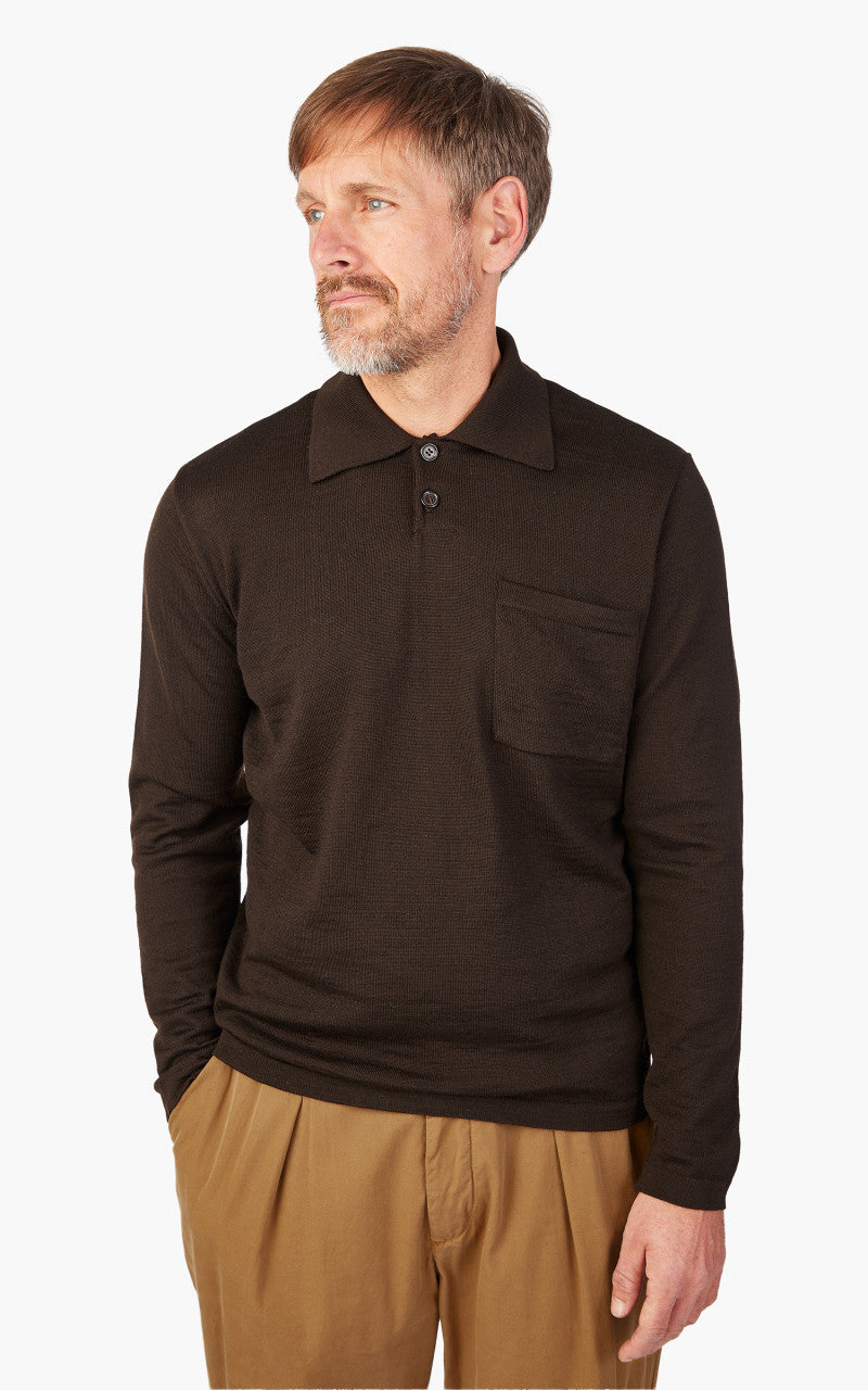 Universal Works Loose Polo Merino Knit Brown