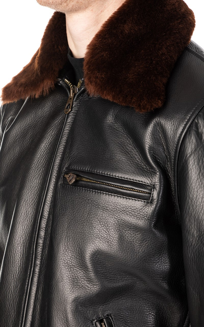 Shangri-La Heritage Varenne Fur Collar Leather Jacket Black