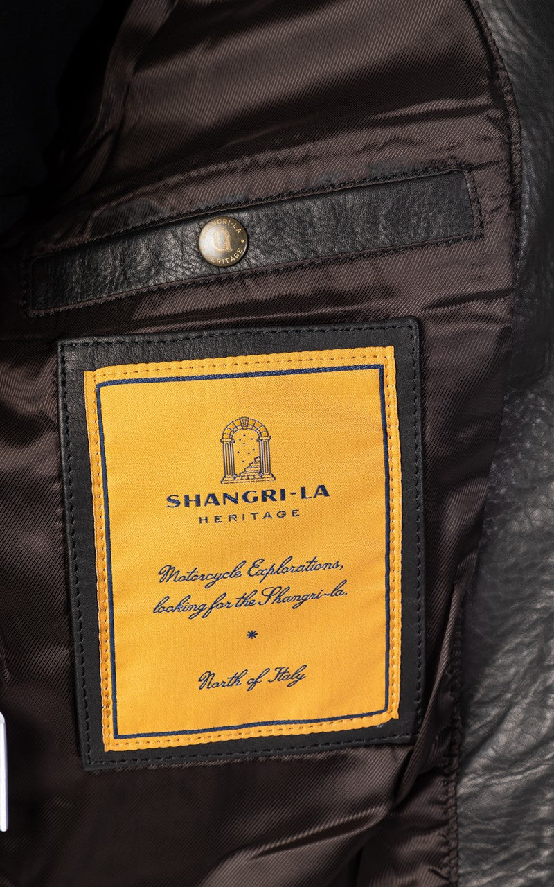Shangri-La Heritage Varenne Fur Collar Leather Jacket Black