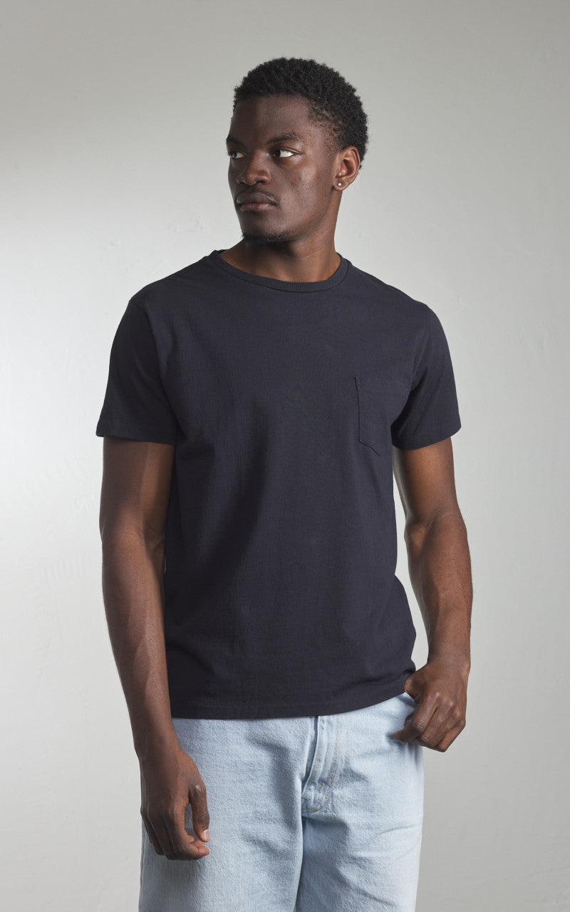 Velva Sheen Crew Neck Pocket Tee Black Indigo Dyed