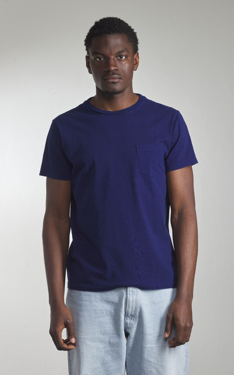 Velva Sheen Crew Neck Pocket Tee Blue Indigo Dyed
