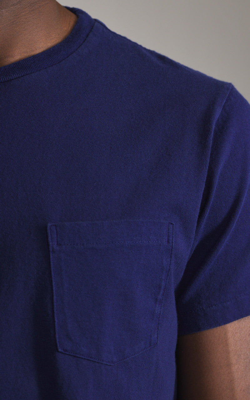 Velva Sheen Crew Neck Pocket Tee Blue Indigo Dyed