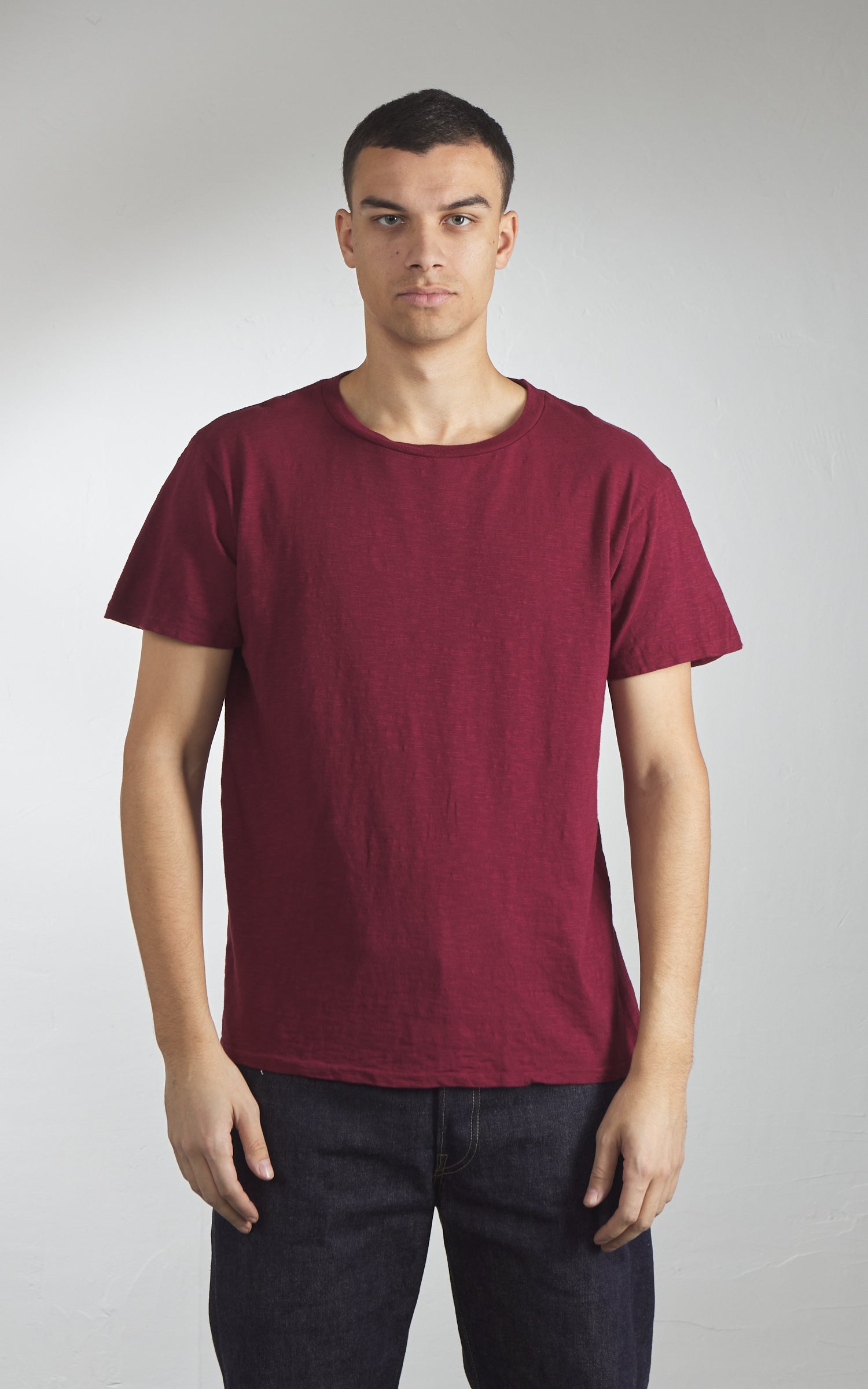Velva Sheen Rolled Crew Neck Tee Burgundy