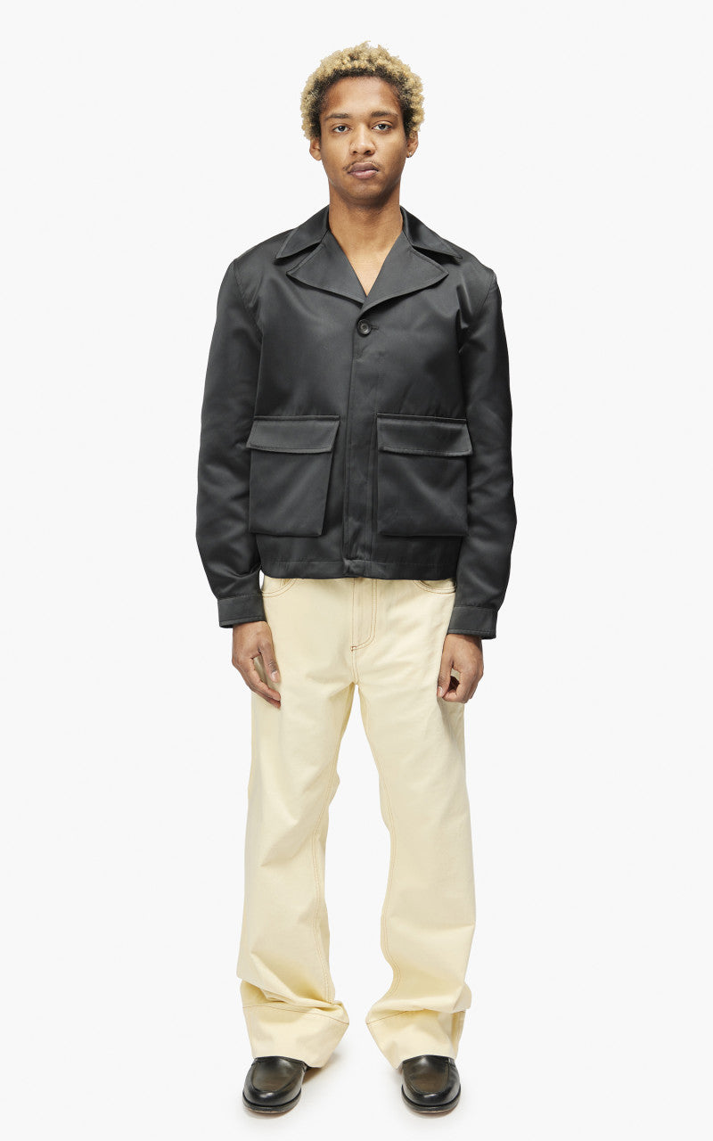 wales bonner レザージャケット　48 Wales Bonner Navy Marvel Leather Jacket Wales Bonner