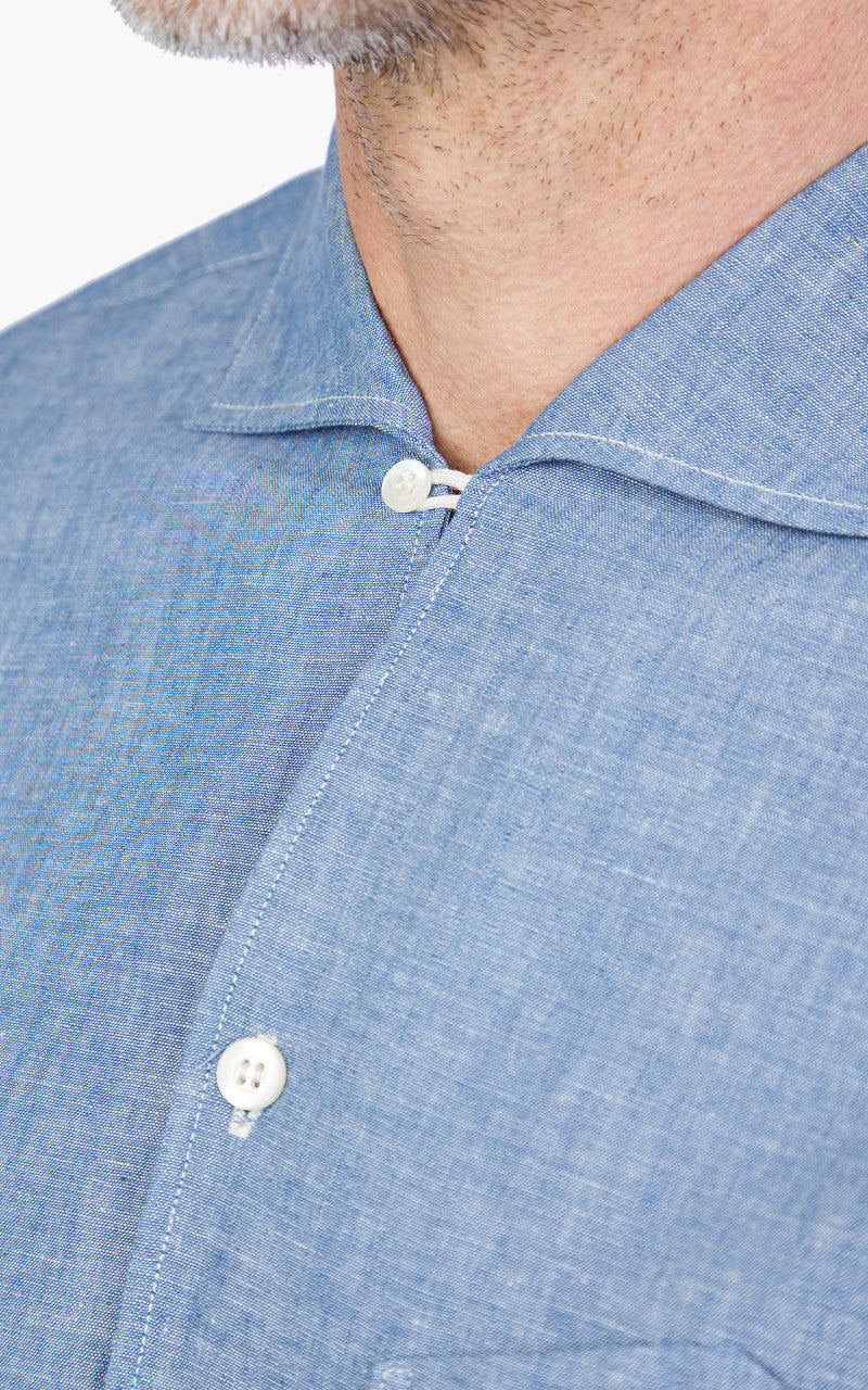 Warehouse & Co. Lot 3091 S/S Open Collar Shirt Chambray Blue