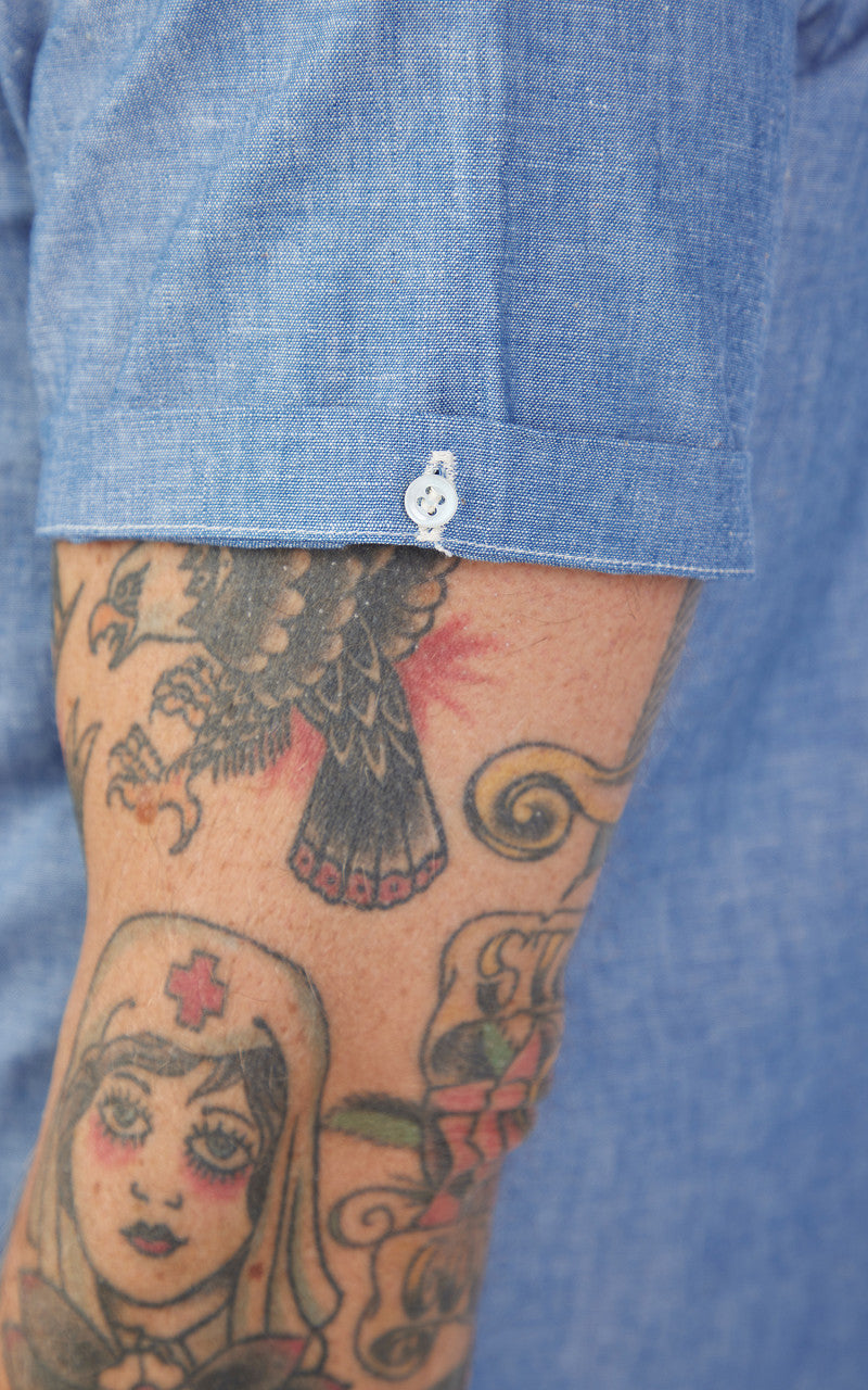 Warehouse & Co. Lot 3091 S/S Open Collar Shirt Chambray Blue