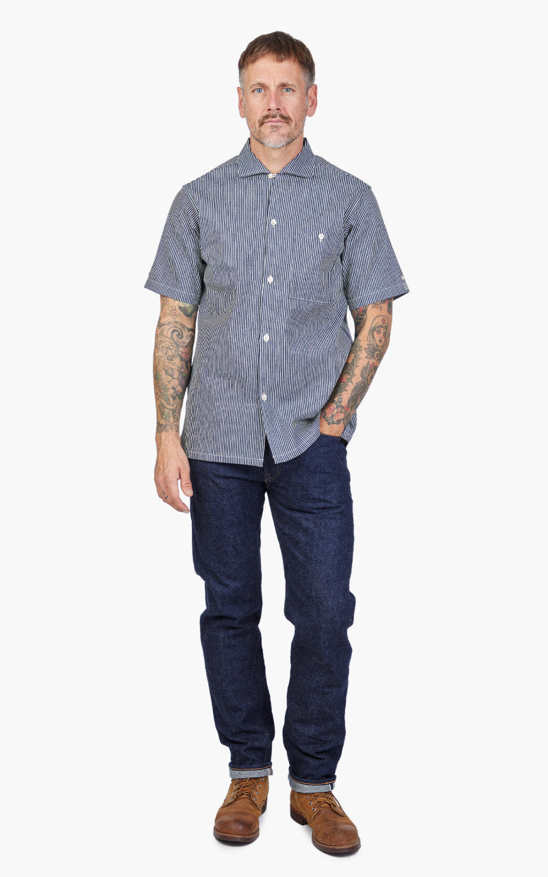 Warehouse & Co. Lot 3091 S/S Open Collar Shirt Hickory Stripe