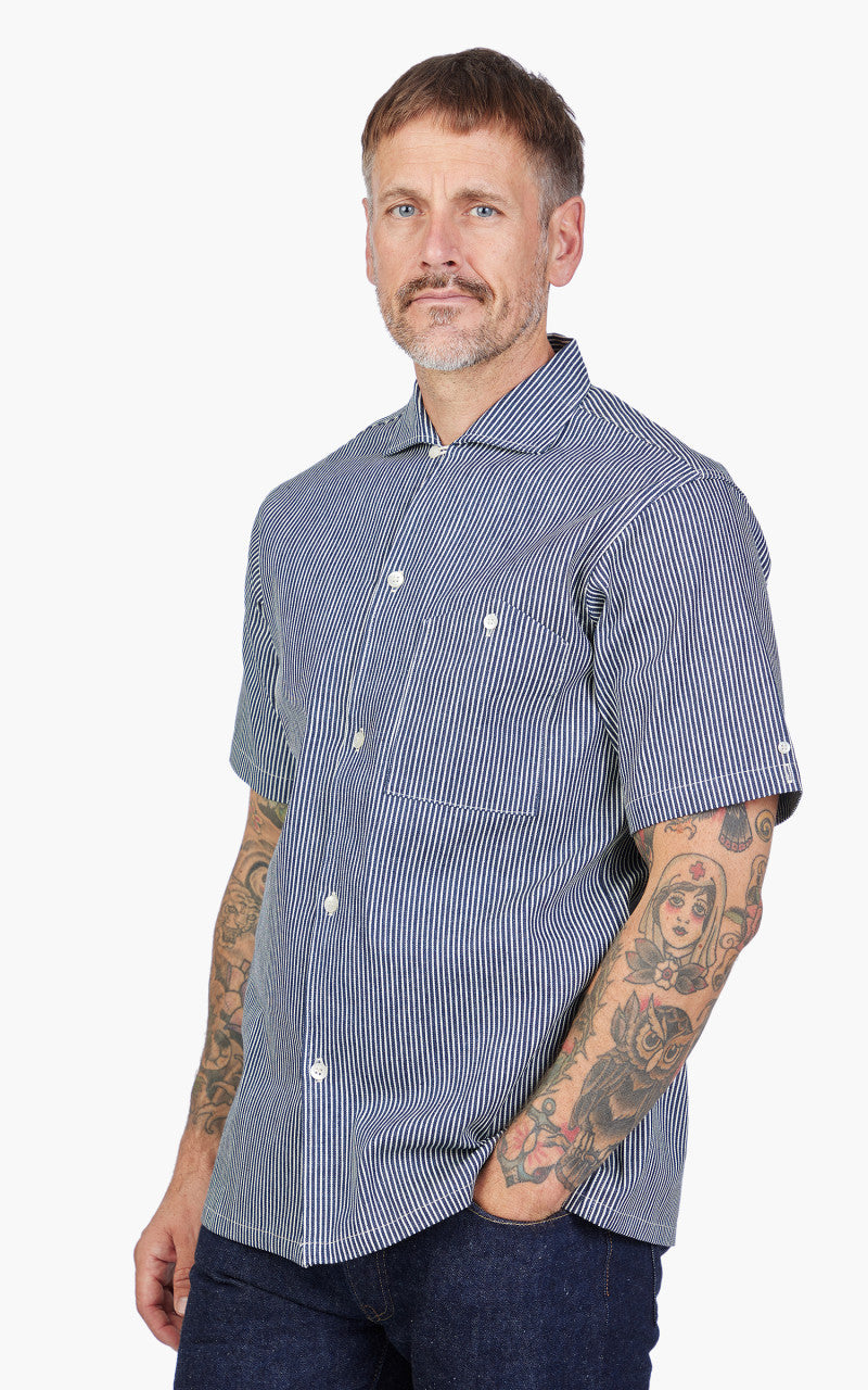 Warehouse & Co. Lot 3091 S/S Open Collar Shirt Hickory Stripe