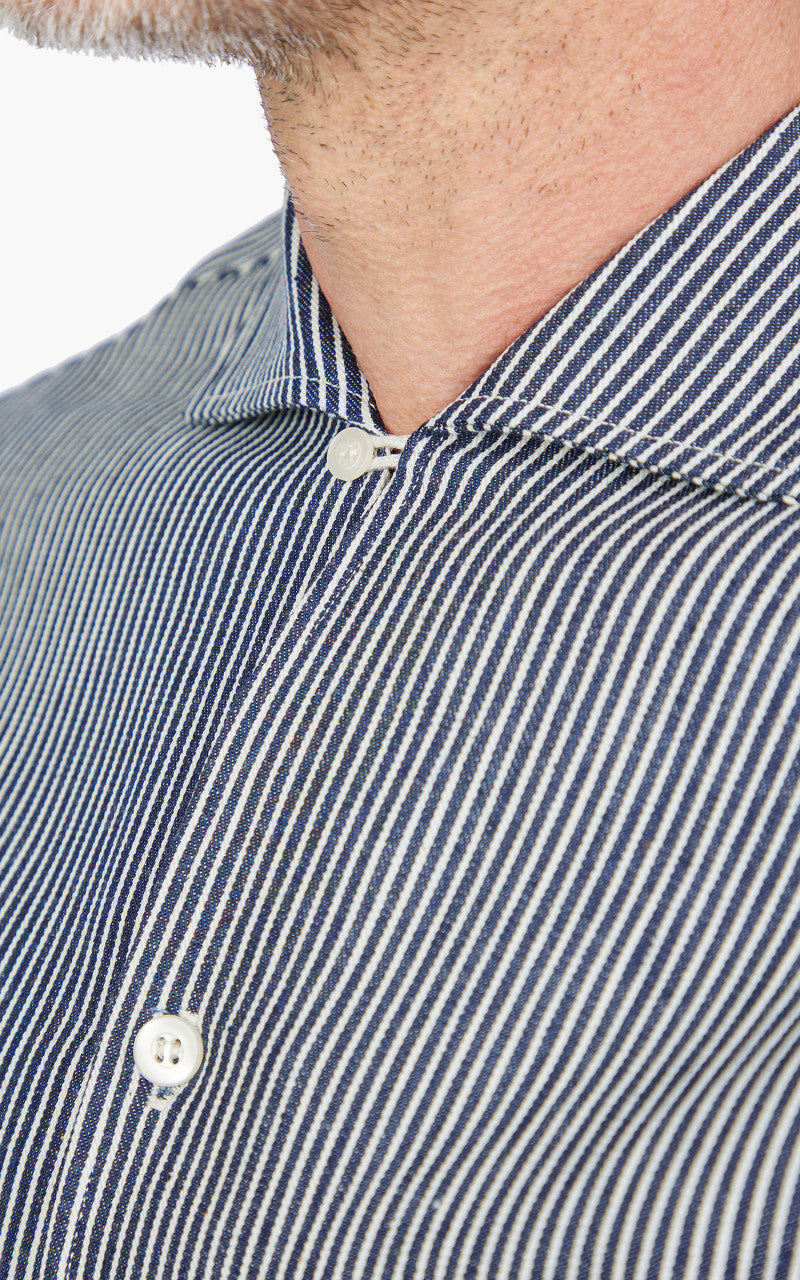 Warehouse & Co. Lot 3091 S/S Open Collar Shirt Hickory Stripe