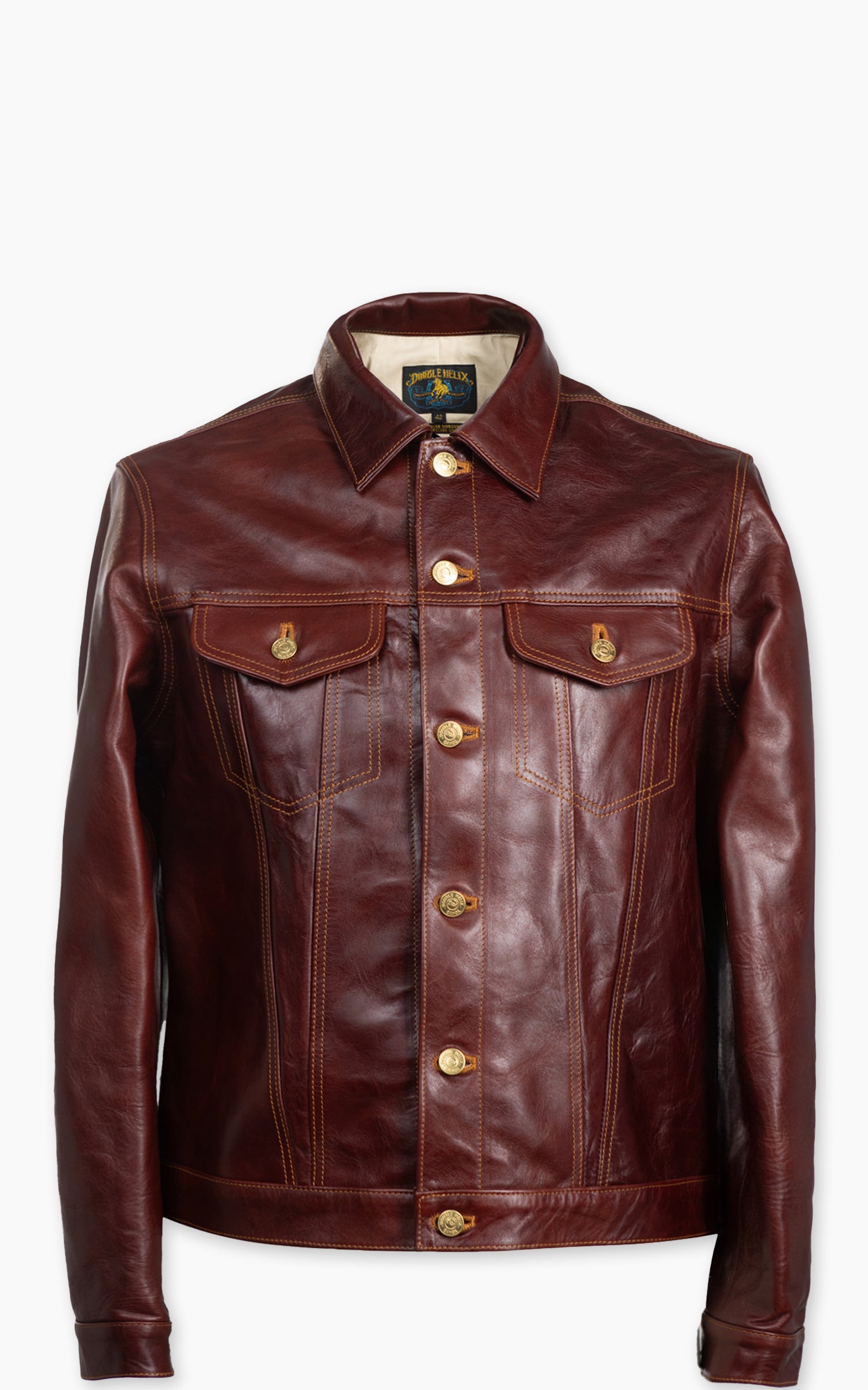 Double Helix Western Pioneer Horsehide Leather Jacket Burgundy
