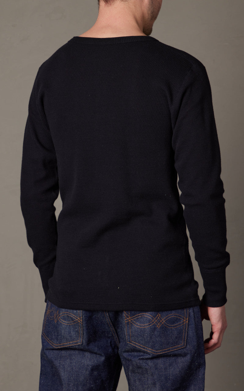 Warehouse & Co. Lot 5904 Waffle-Knit Henley Neck Long Sleeve T-Shirt Black