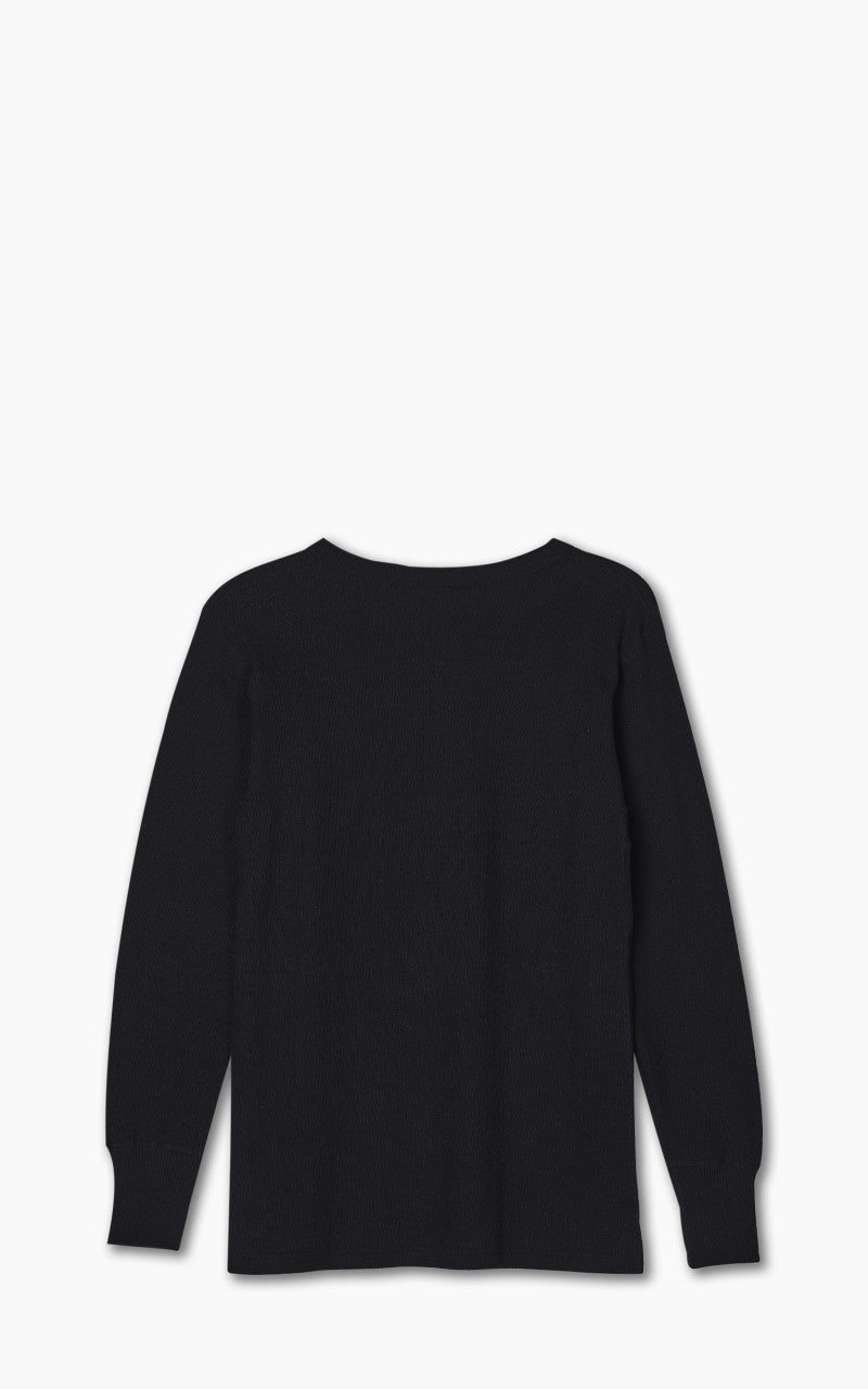 Warehouse & Co. Lot 5904 Waffle-Knit Henley Neck Long Sleeve T-Shirt Black