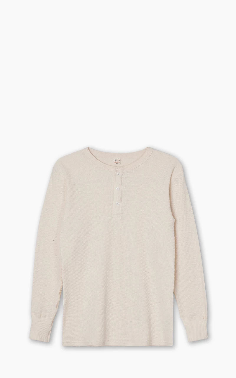 Warehouse & Co. Lot 5904 Waffle-Knit Henley Neck Long Sleeve T-Shirt Natural