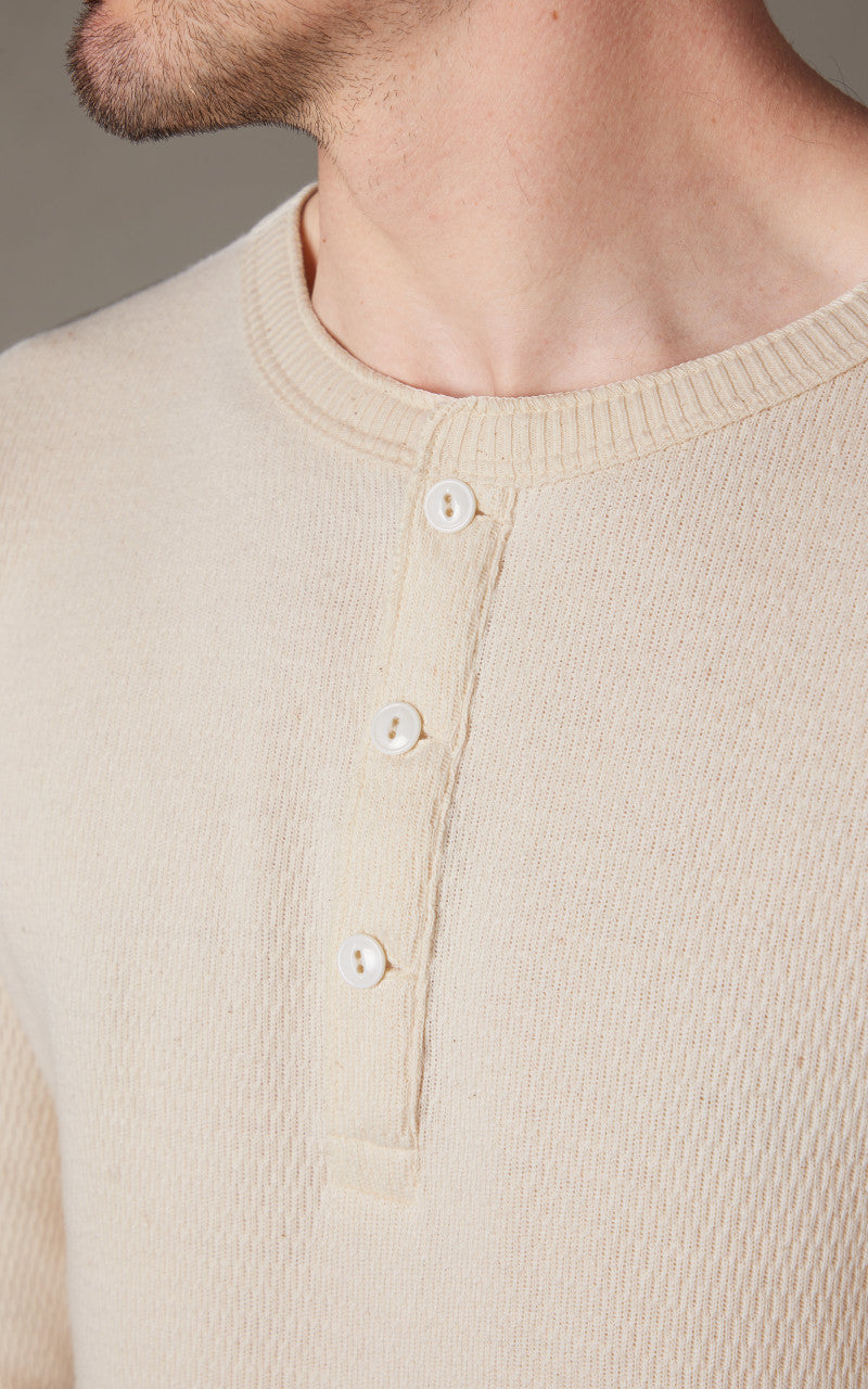 Warehouse & Co. Lot 5904 Waffle-Knit Henley Neck Long Sleeve T-Shirt Natural