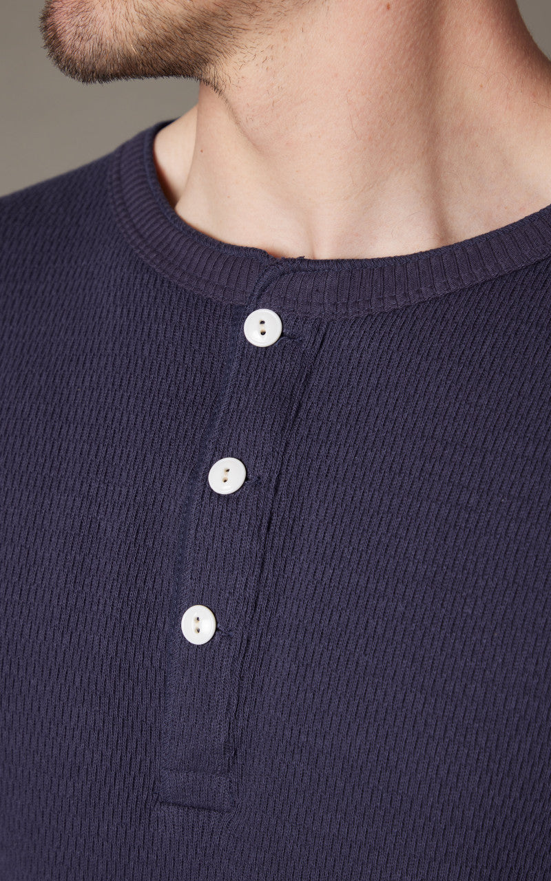 Warehouse & Co. Lot 5904 Waffle-Knit Henley Neck Long Sleeve T-Shirt Navy