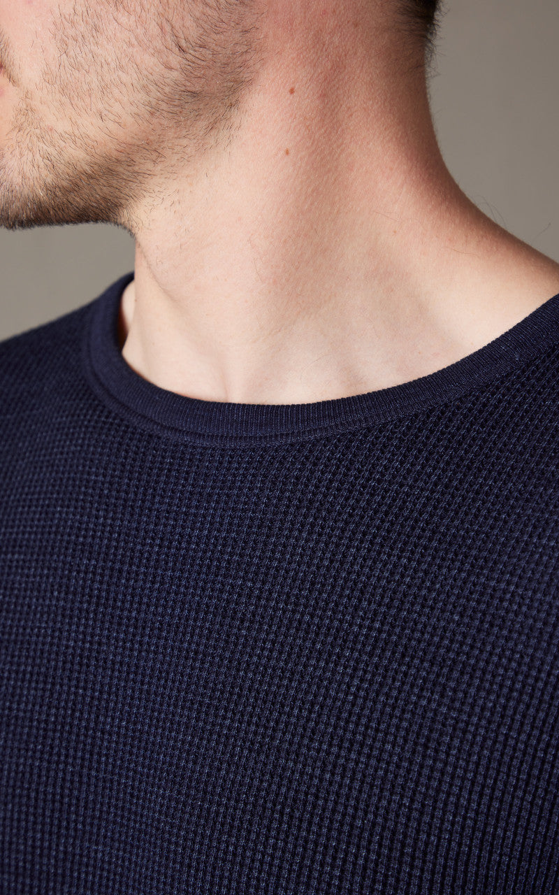 Warehouse & Co. Lot 5911 Waffle-Knit Crew Neck Long Sleeve T-Shirt Indigo