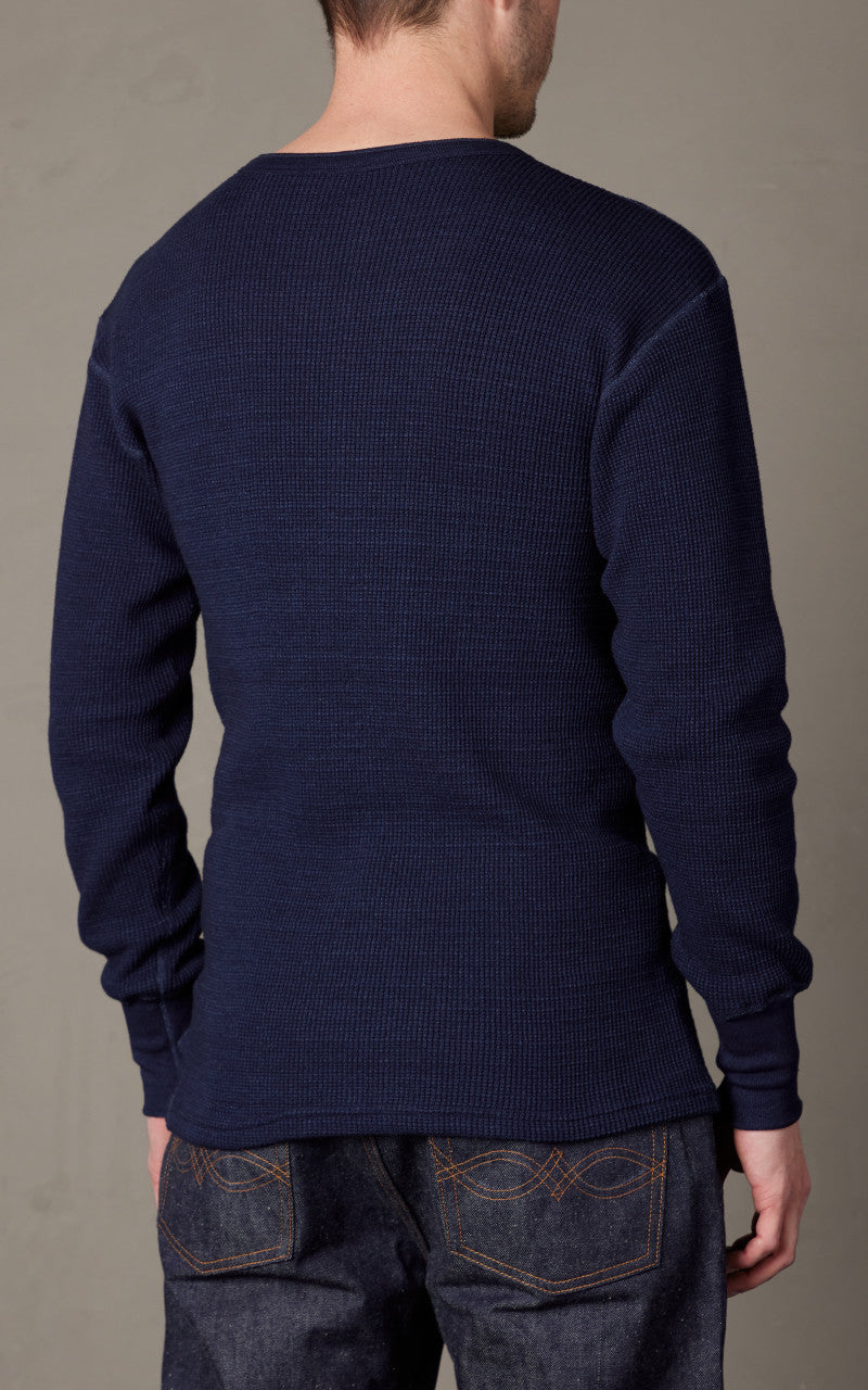 Warehouse & Co. Lot 5912 Waffle-Knit Henley Neck Long Sleeve T-Shirt Indigo