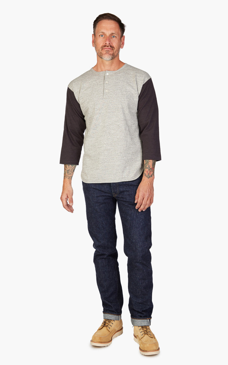 Warehouse & Co. Lot 4058 Three Quarter Baseball Henley T-Shirt Heather Grey/Sumikuro