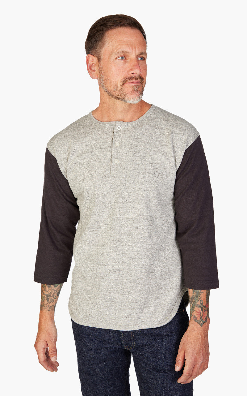 Warehouse & Co. Lot 4058 Three Quarter Baseball Henley T-Shirt Heather Grey/Sumikuro