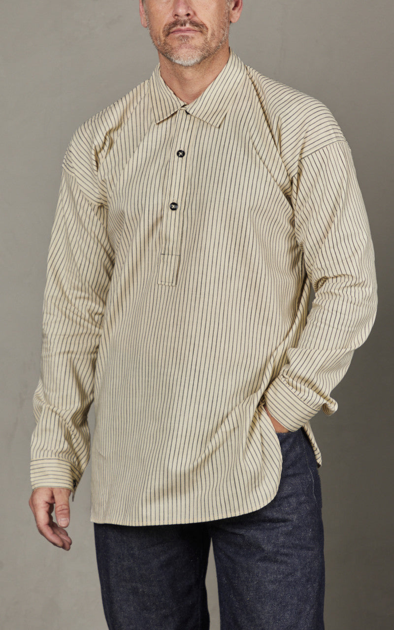 【お得，人気セール】 WAREHOUSE / ウエアハウス | Lot 3045 Stripe Pullover Shirts / ビッグシルエット プルオーバー シャツ | 42 | ブラック/ホワイト