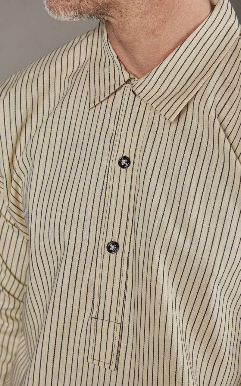 【お得，人気セール】 WAREHOUSE / ウエアハウス | Lot 3045 Stripe Pullover Shirts / ビッグシルエット プルオーバー シャツ | 42 | ブラック/ホワイト
