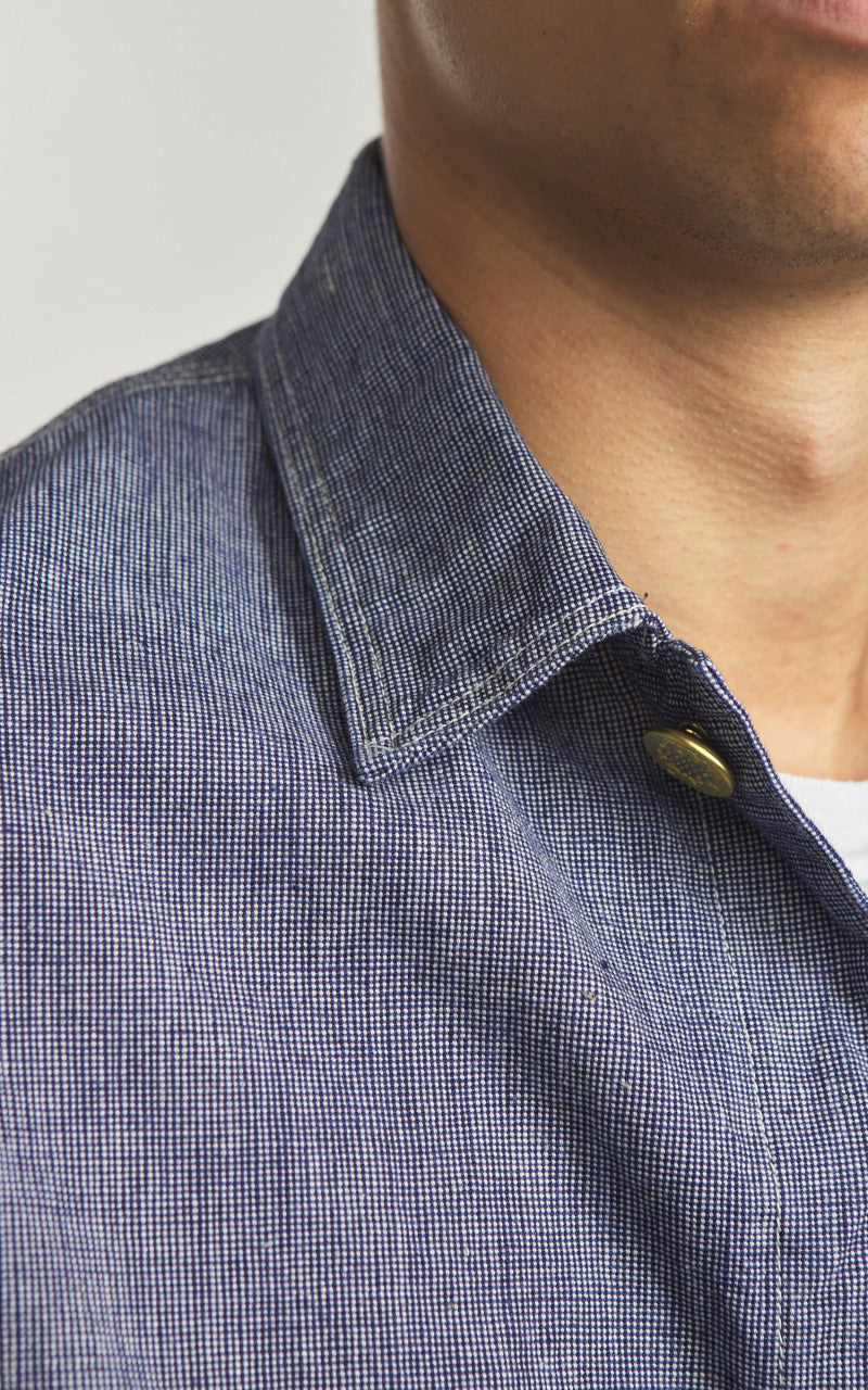 Warehouse & Co. Lot 2195 Selvedge Indigo Pincheck Change Button Covera Warehouse & Co. Lot 2195 Selvedge Indigo Pincheck Change Button Covera