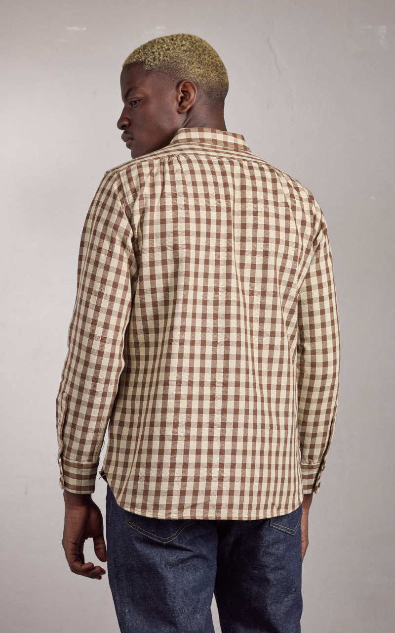 Warehouse & Co. Lot 3052 Long Horn Type Flannel Western Shirt Brown Check