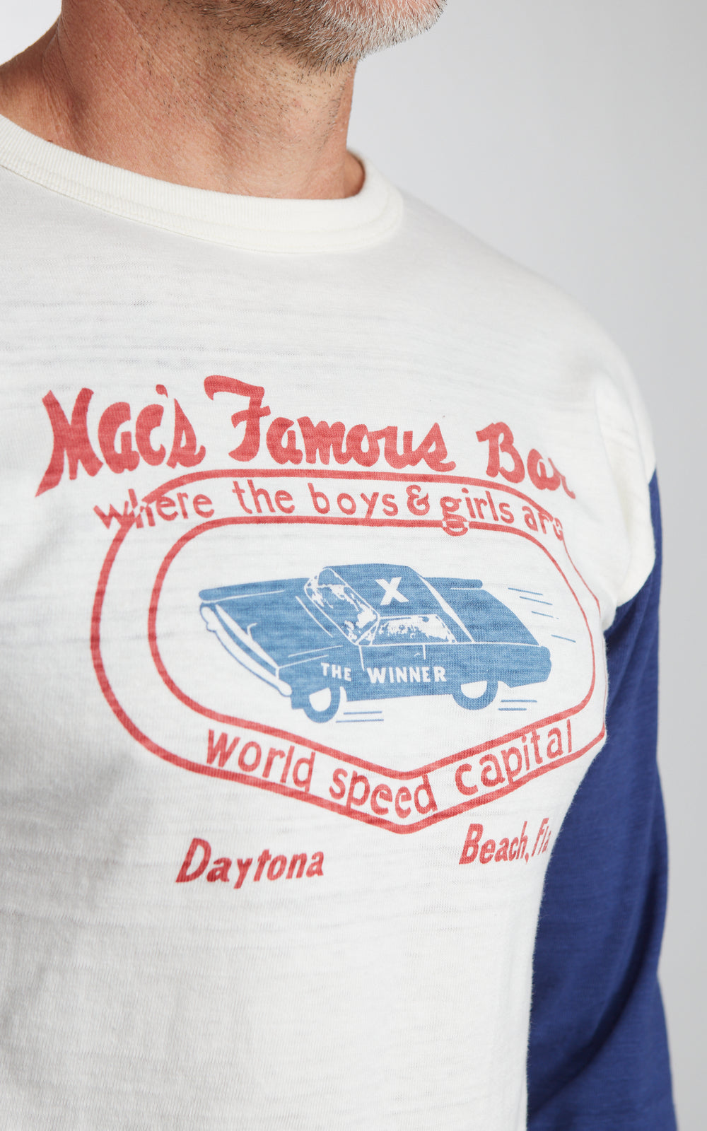 Warehouse & Co. Lot 4800 3/4 Sleeve Baseball Tee MAC's FAMOUS BAR Cream/Navy