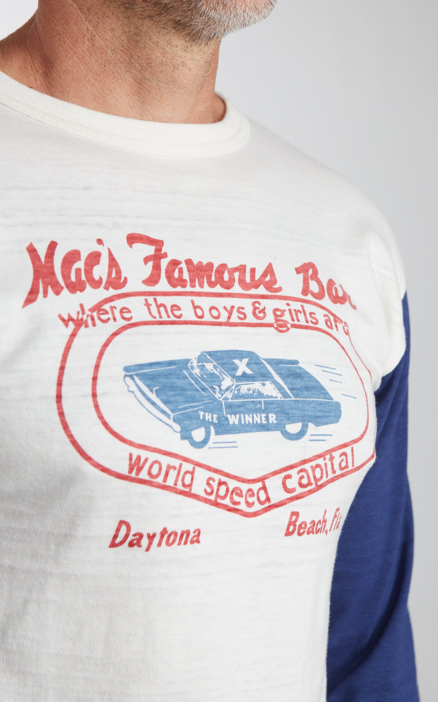Warehouse & Co. Lot 4800 3/4 Sleeve Baseball Tee MAC's FAMOUS BAR Cream/Navy