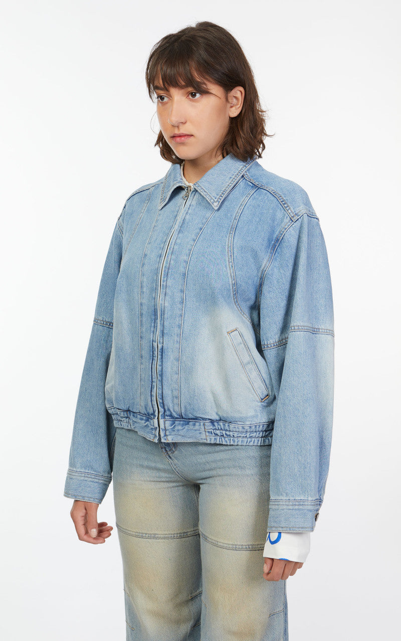 TheOpen Product Washed Denim Bomber Jacket Blue