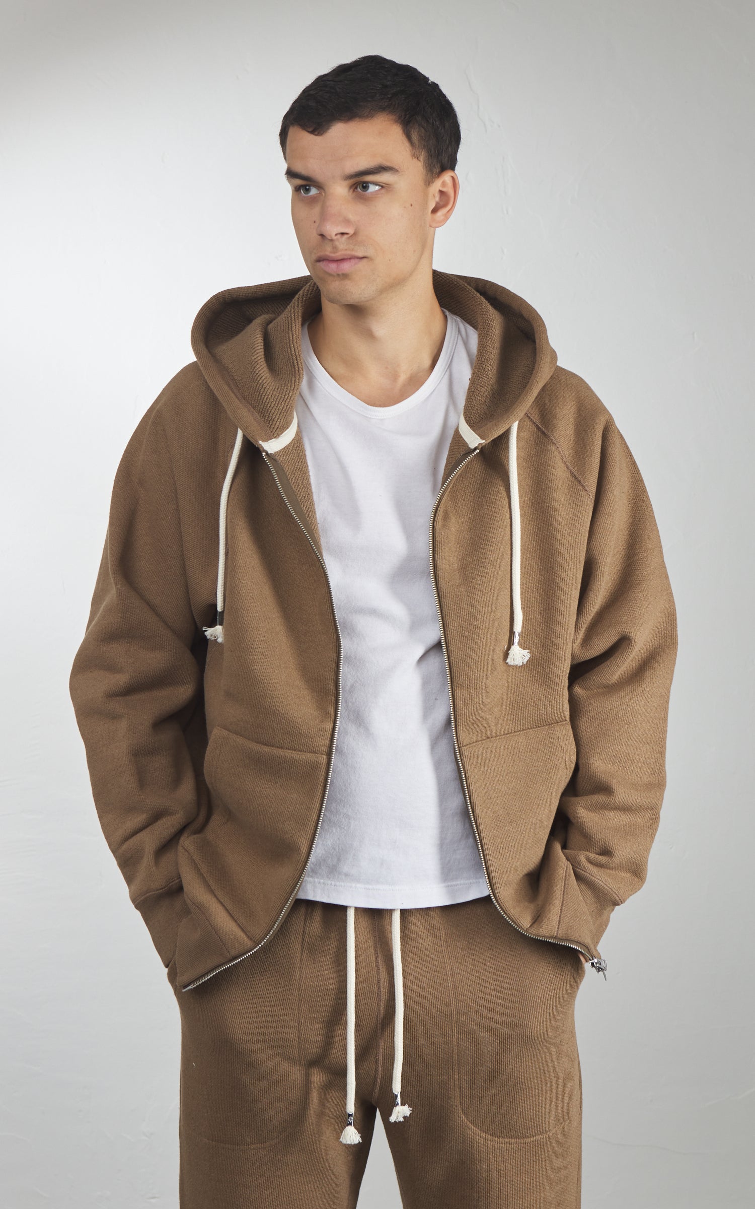 Wonder Looper Zip Hoodie Double Heavyweight French Terry Iron Mordant Foxfibre® Coyote 80