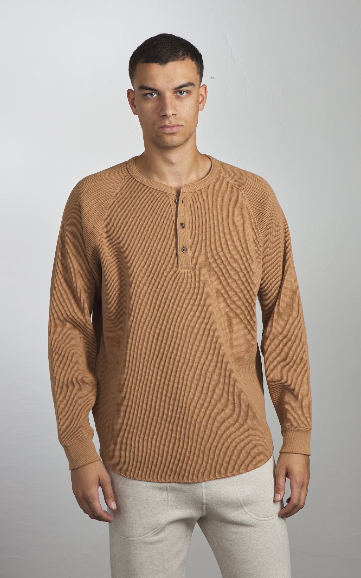 Henley Foxfibre® Heavyweight Waffle Coyote 70 Brown