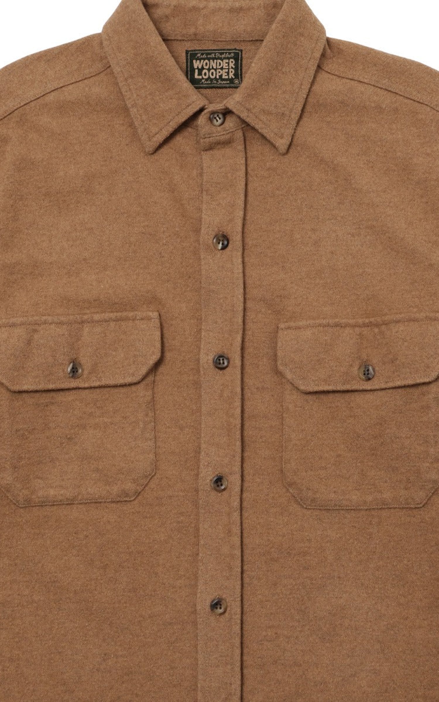 Wonder Looper Foxfibre® Yak Blend Knit Flannel Field Shirt Tobacco