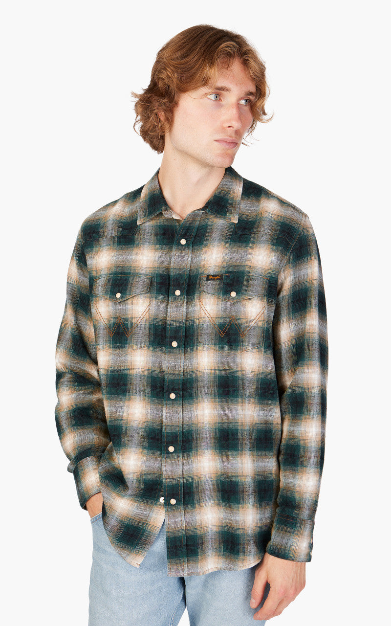 Wrangler L/S Western Shirt Dunkles Matcha