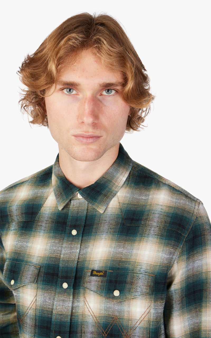 Wrangler L/S Western Shirt Dunkles Matcha