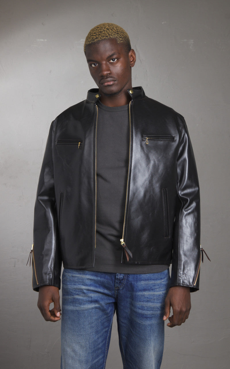 Y'2 Leather PR-64 Vintage Horsehide Single Riders Leather Jacket Black