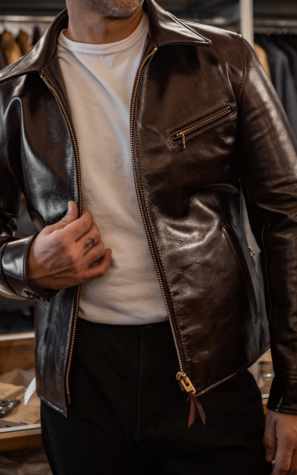 Y'2 Leather LSR-42 Aniline Steer Single Breasted Jacket Cherry