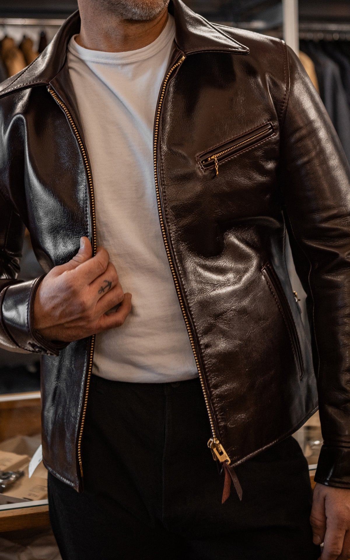 Y'2 Leather LSR-42 Aniline Steer Single Breasted Jacket Cherry