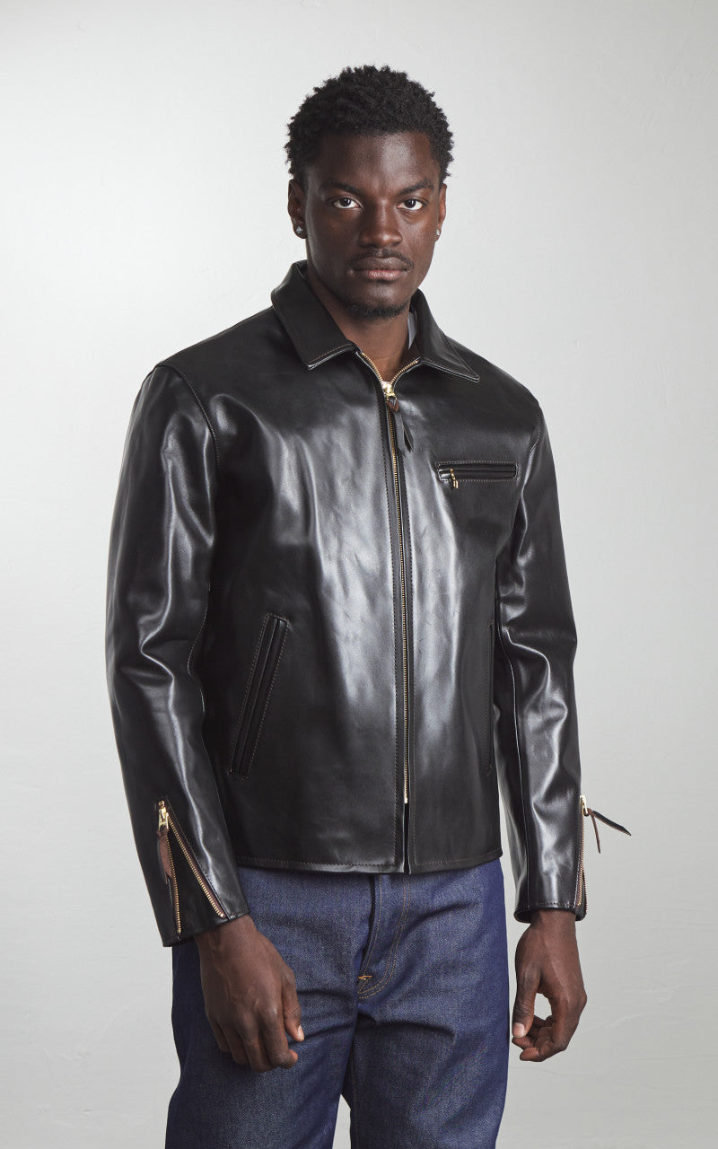Y'2 Leather PR-65 Vintage Horsehide Light Single Riders Leather Jacket Black