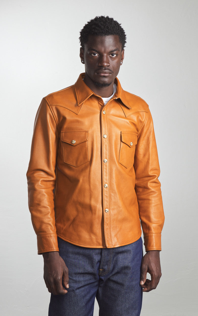 Y'2 Leather Steer Oil Leather Western Shirt Camel