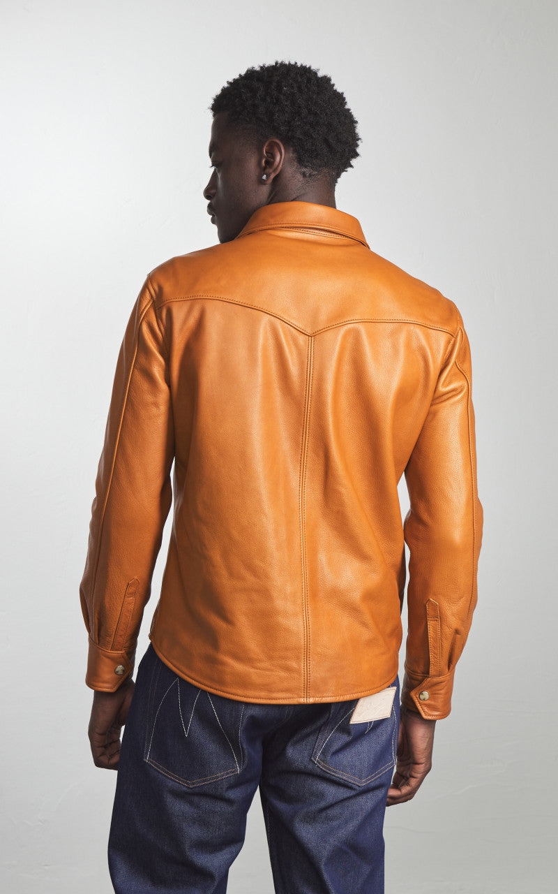 Y'2 Leather Steer Oil Leather Western Shirt Camel