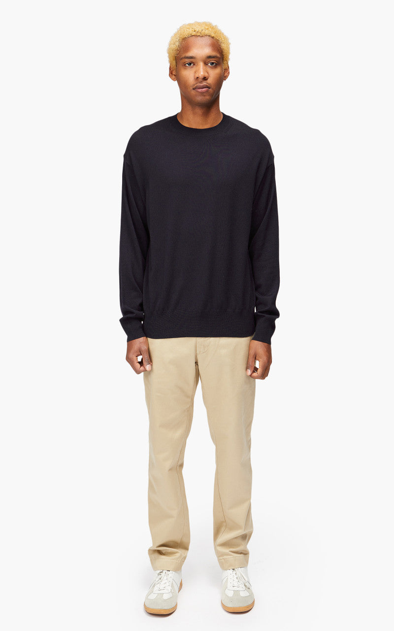 YLÈVE Superfine Merino Wool Knit Pullover Navy
