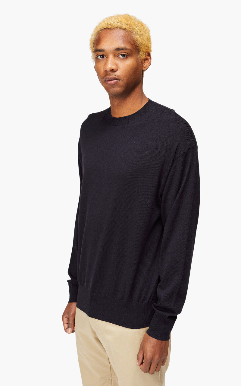 YLÈVE Superfine Merino Wool Knit Pullover Navy