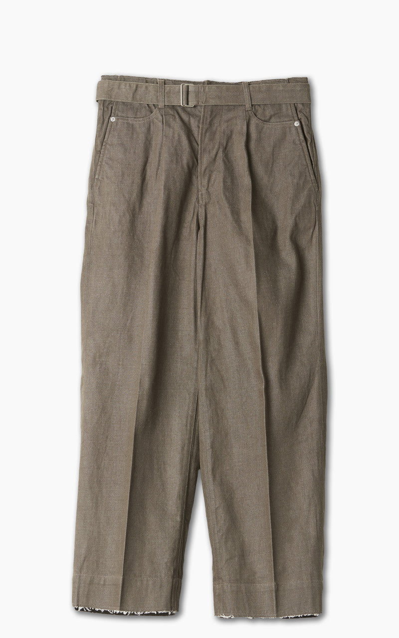Yoke Cut-Off Wide Leg Denim Trouser Olive Drab
