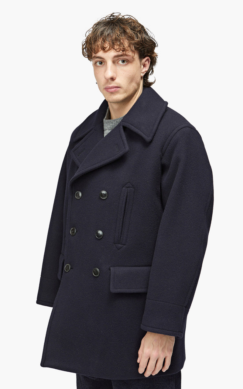 YLÈVE Wool Mosser Pea Coat Navy