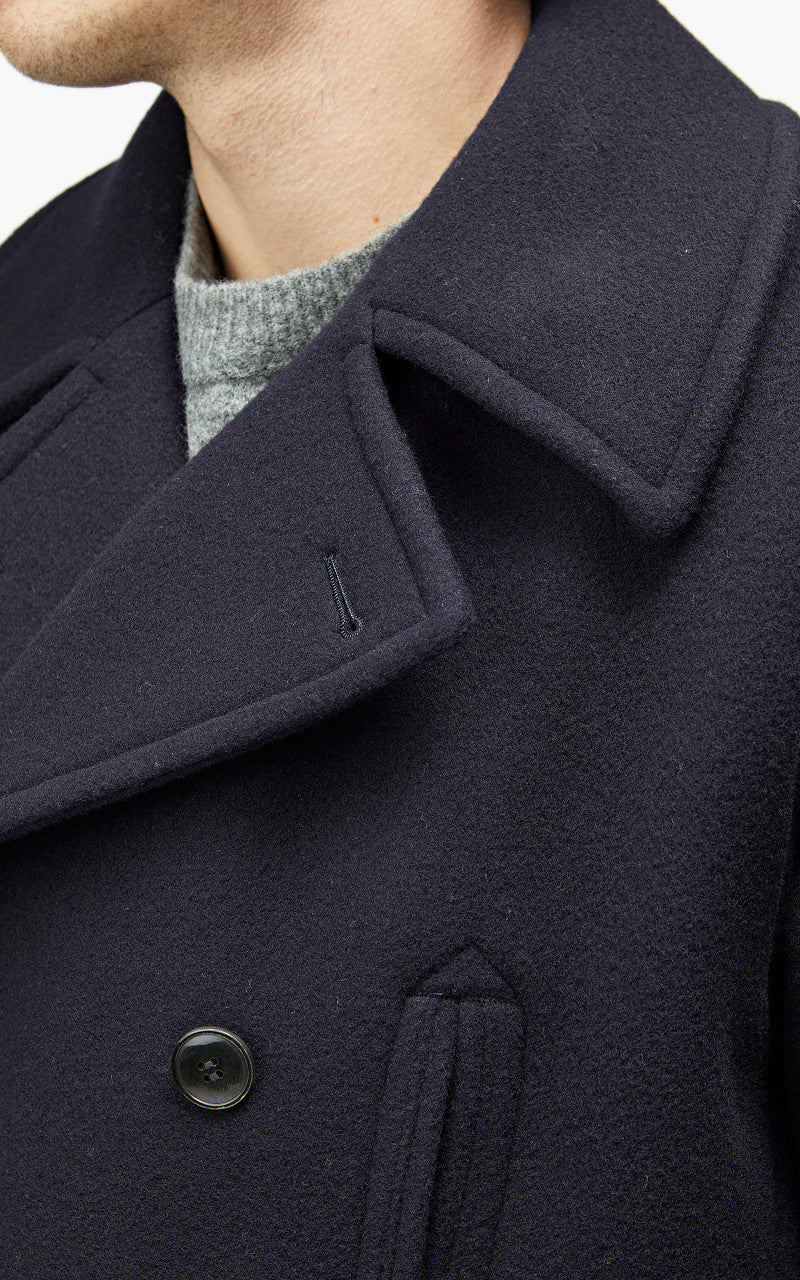YLÈVE Wool Mosser Pea Coat Navy