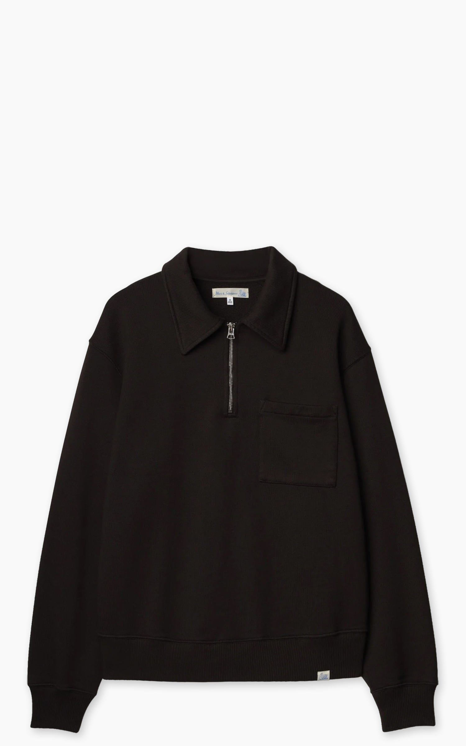 Merz b. Schwanen ZIP03 Authentic Fleece Polo Collared Half-Zip Cotton Sweatshirt Espresso