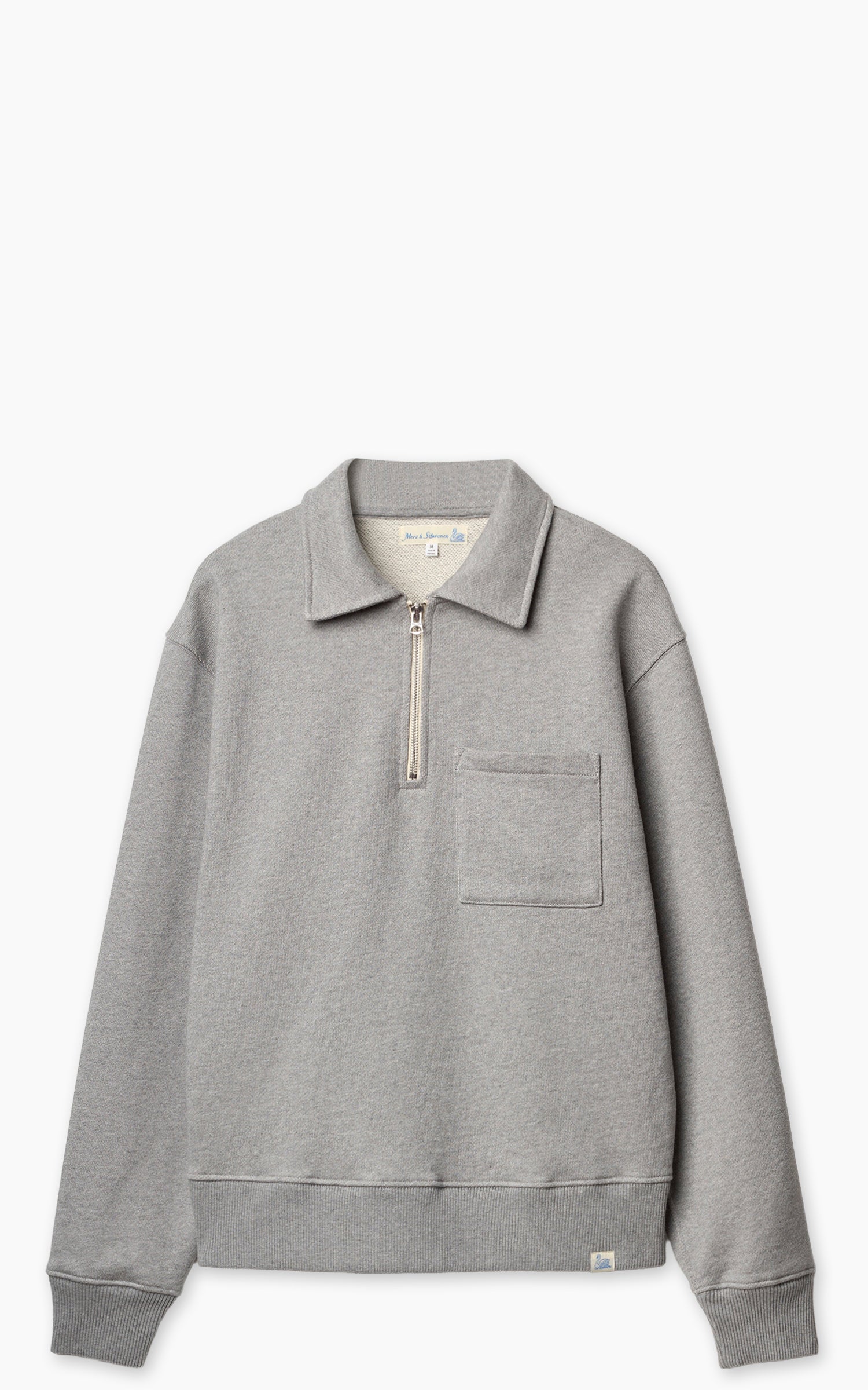 Merz b. Schwanen ZIP03 Authentic Fleece Polo Collared Half-Zip Cotton Sweatshirt Grey Melange