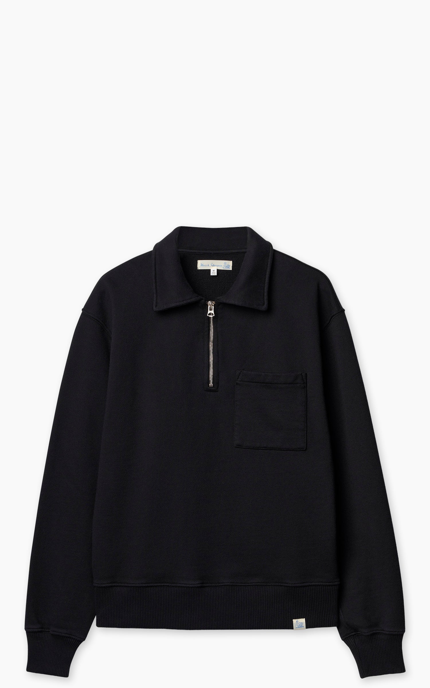 Merz b. Schwanen ZIP03 Authentic Fleece Polo Collared Half-Zip Cotton Sweatshirt Deep Black