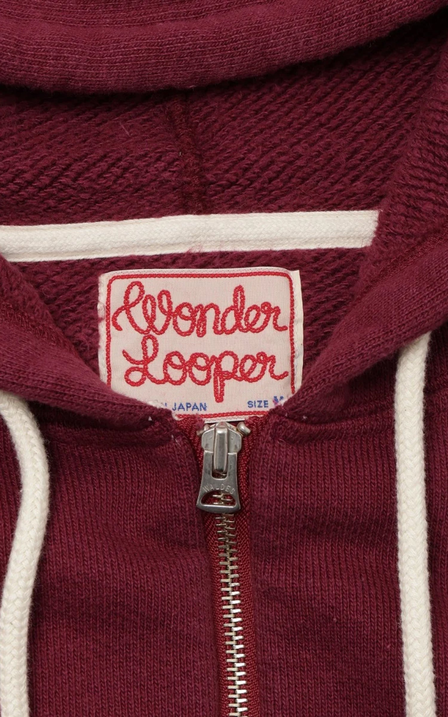 Wonder Looper Zip Hoodie Double Heavyweight French Terry Burgundy